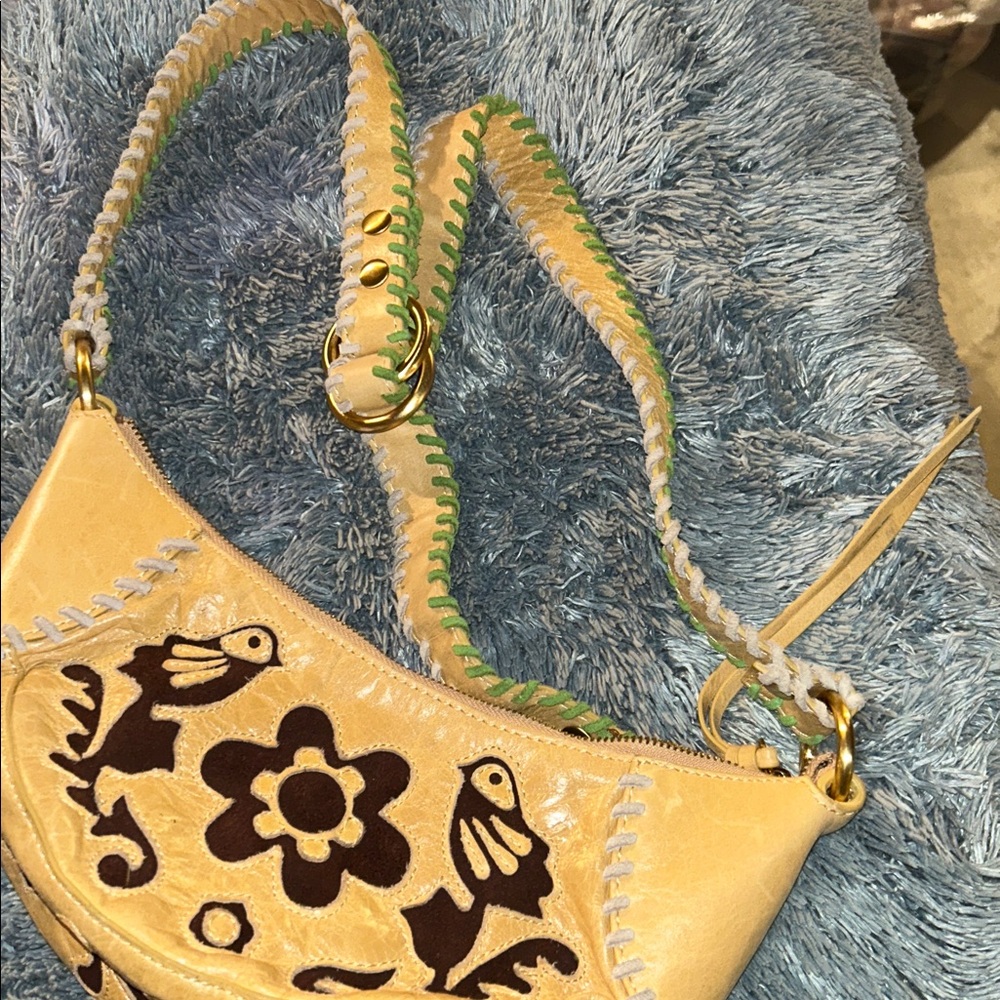 Yellow and Brown Embroidered Shoulder Bag